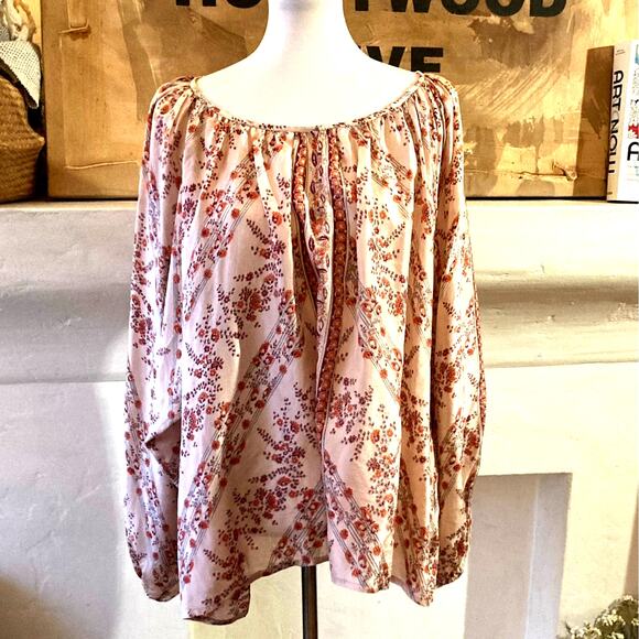 Mes Demoiselles Paris Silk Peasant Blouse – Bohemian Balloon Sleeve Top, Size T2 - Picture 6 of 8